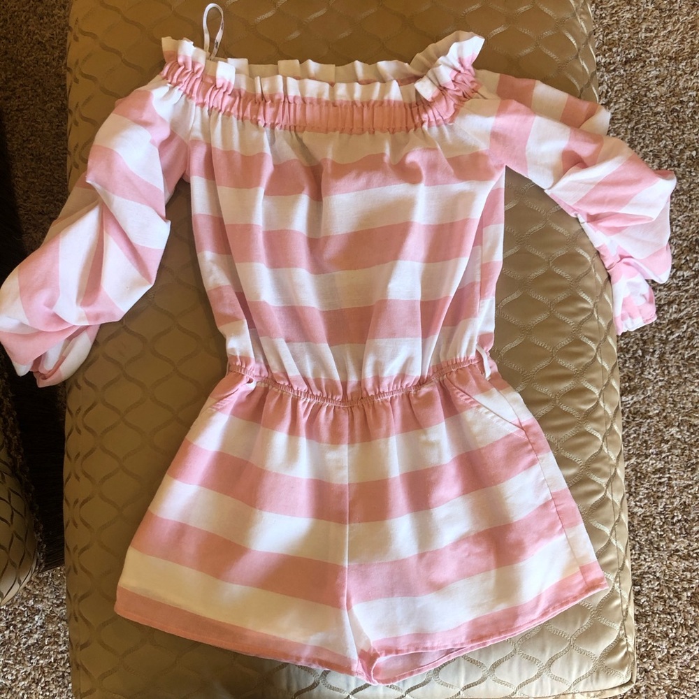 Pink & white stripe romper
